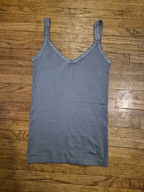 Lenox Slate Blue V-Neck Tank with Trim